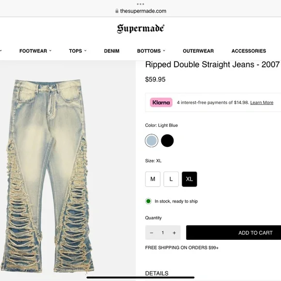 Supermade Men’s Distressed Jeans size waist 30
